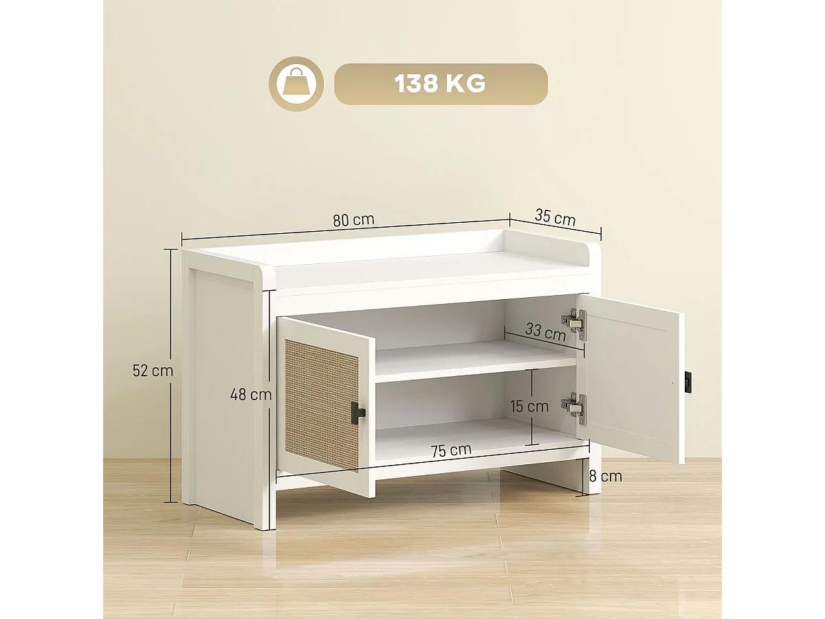 Banco zapatero Arena Homcom 2 puertas blanco/natural 52x80x35 cm