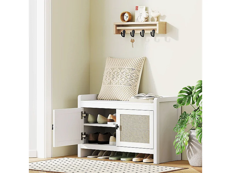 Banco zapatero Arena Homcom 2 puertas blanco/natural 52x80x35 cm