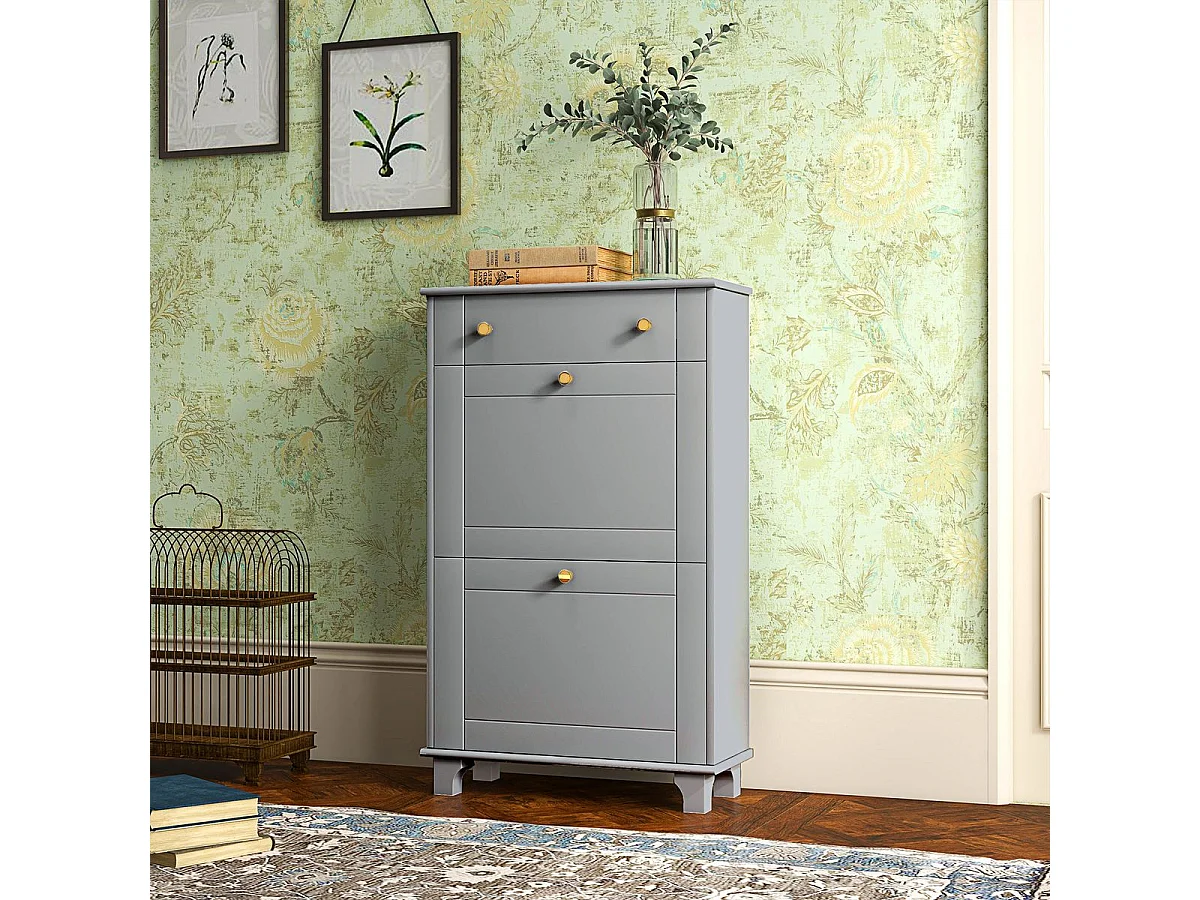 Zapatero Afternoon Homcom cajón con 2 puertas gris 98,5x60x23,5 cm