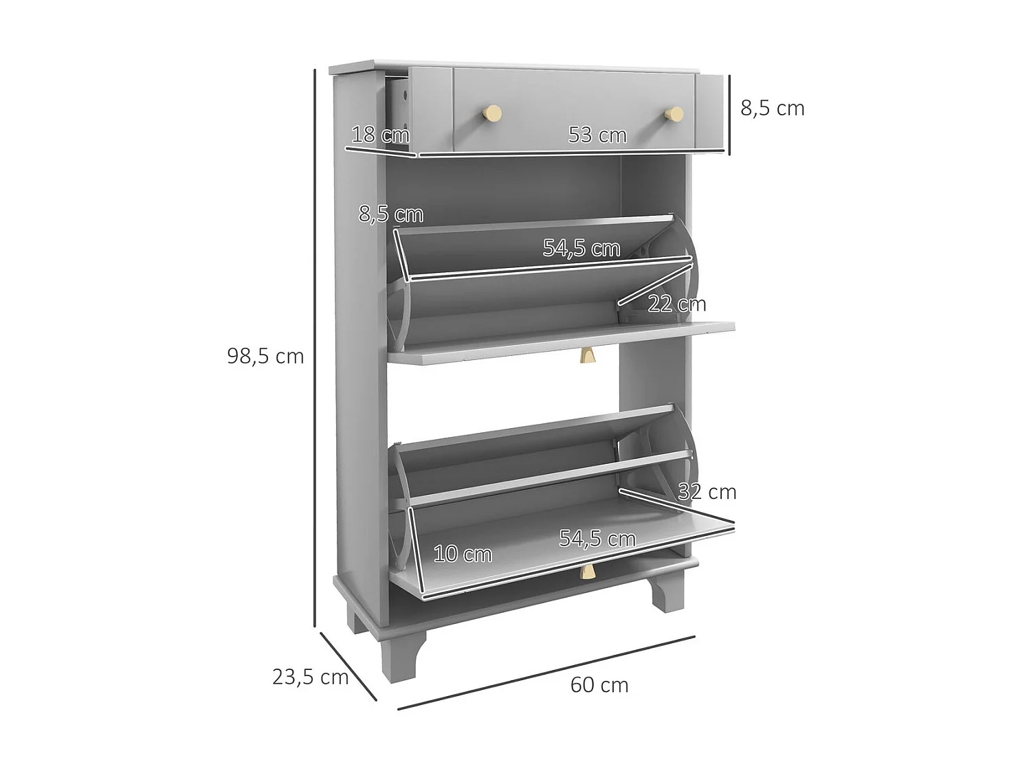 Zapatero Afternoon Homcom cajón con 2 puertas gris 98,5x60x23,5 cm