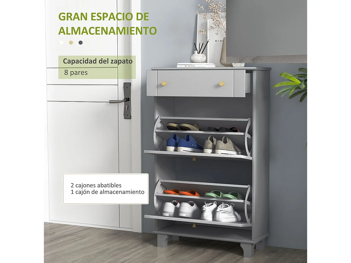 Zapatero Afternoon Homcom cajón con 2 puertas gris 98,5x60x23,5 cm