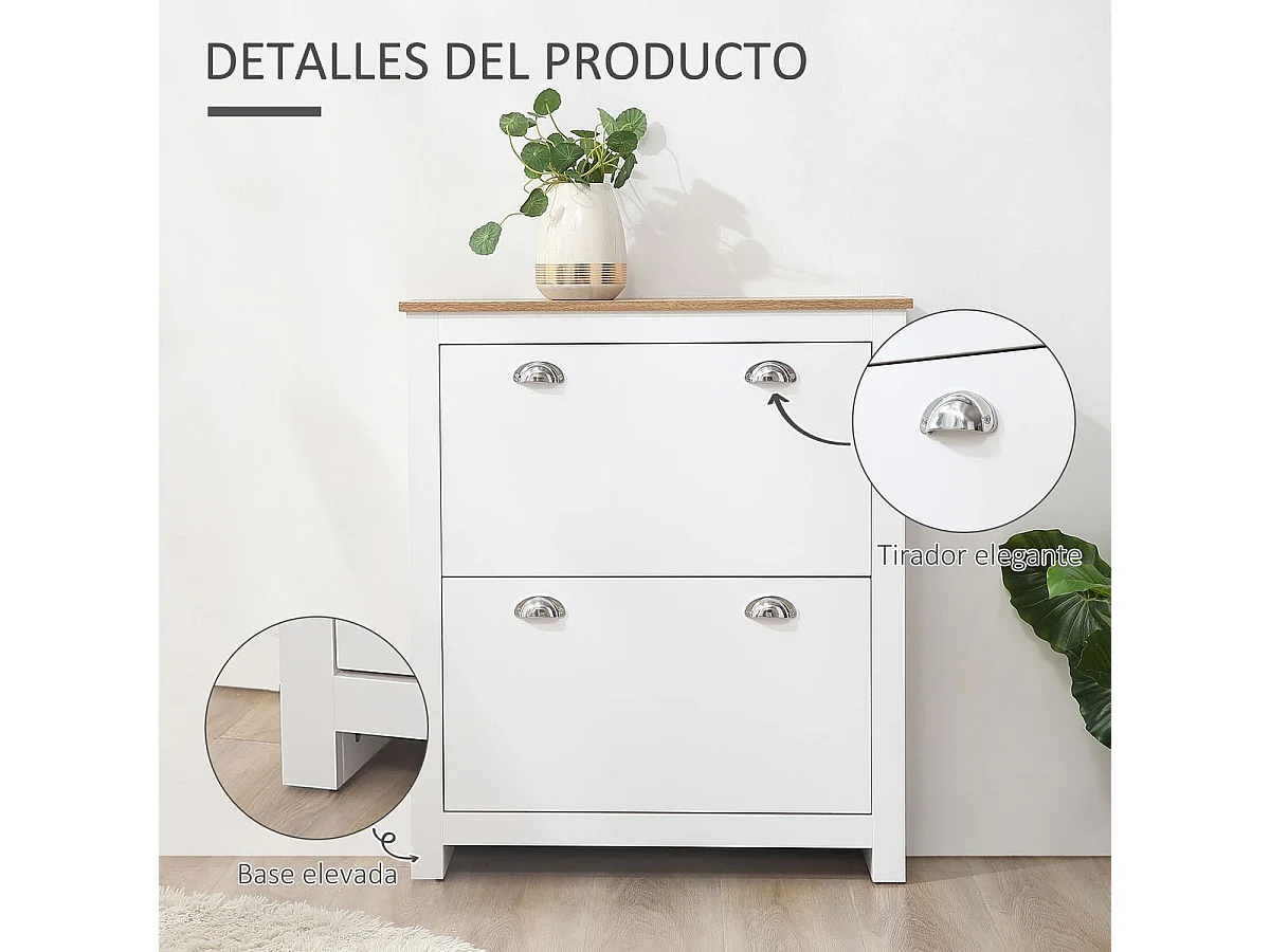 Zapatero Calma Homcom 2 cajones blanco/natural 90,5x79x23 cm