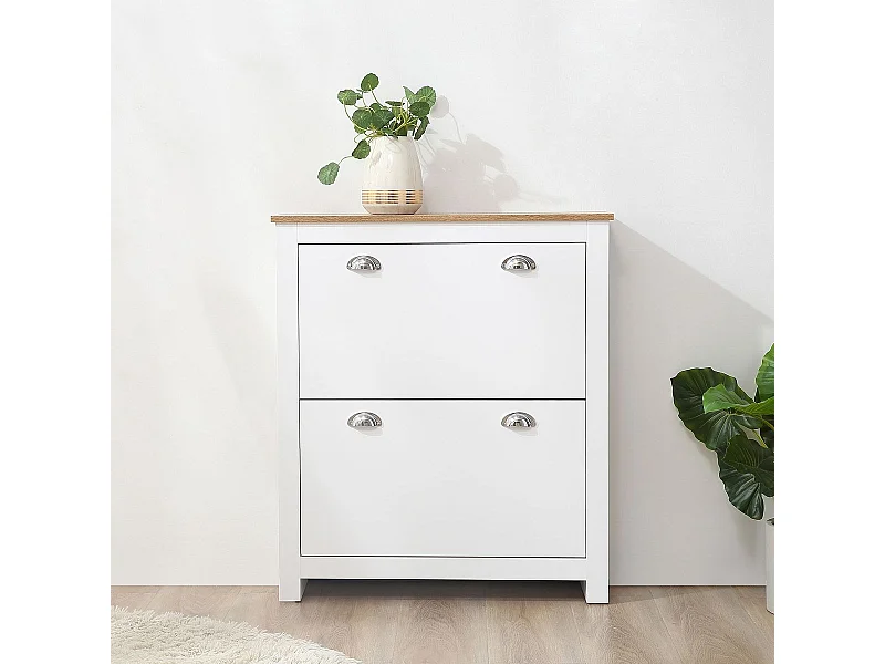 Zapatero Calma Homcom 2 cajones blanco/natural 90,5x79x23 cm