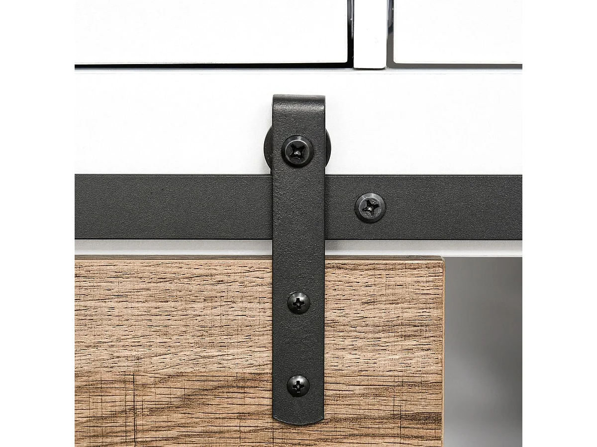 Mueble auxiliar Cross Homcom puerta corredera con botellero y 2 cajones blanco/natural 86x80x39 cm