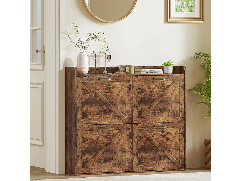 Zapatero Vértice Homcom 4 puertas 24 pares marrón 103x120x24 cm