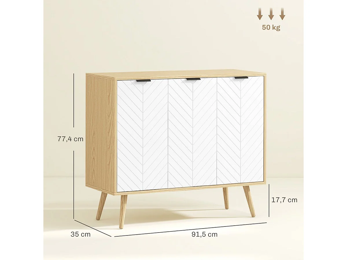 Aparador Hogar Homcom 3 puertas blanco/natural 77,4x91,5x35 cm
