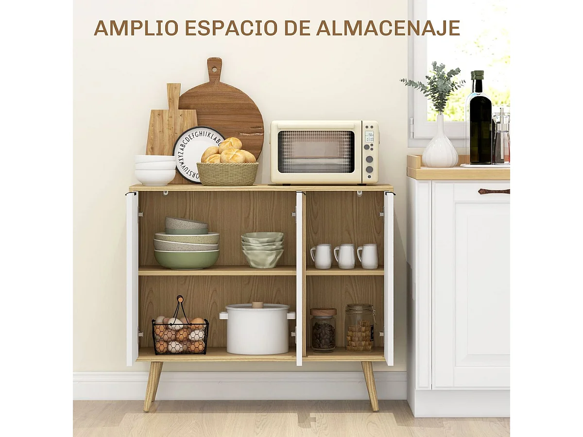 Aparador Hogar Homcom 3 puertas blanco/natural 77,4x91,5x35 cm