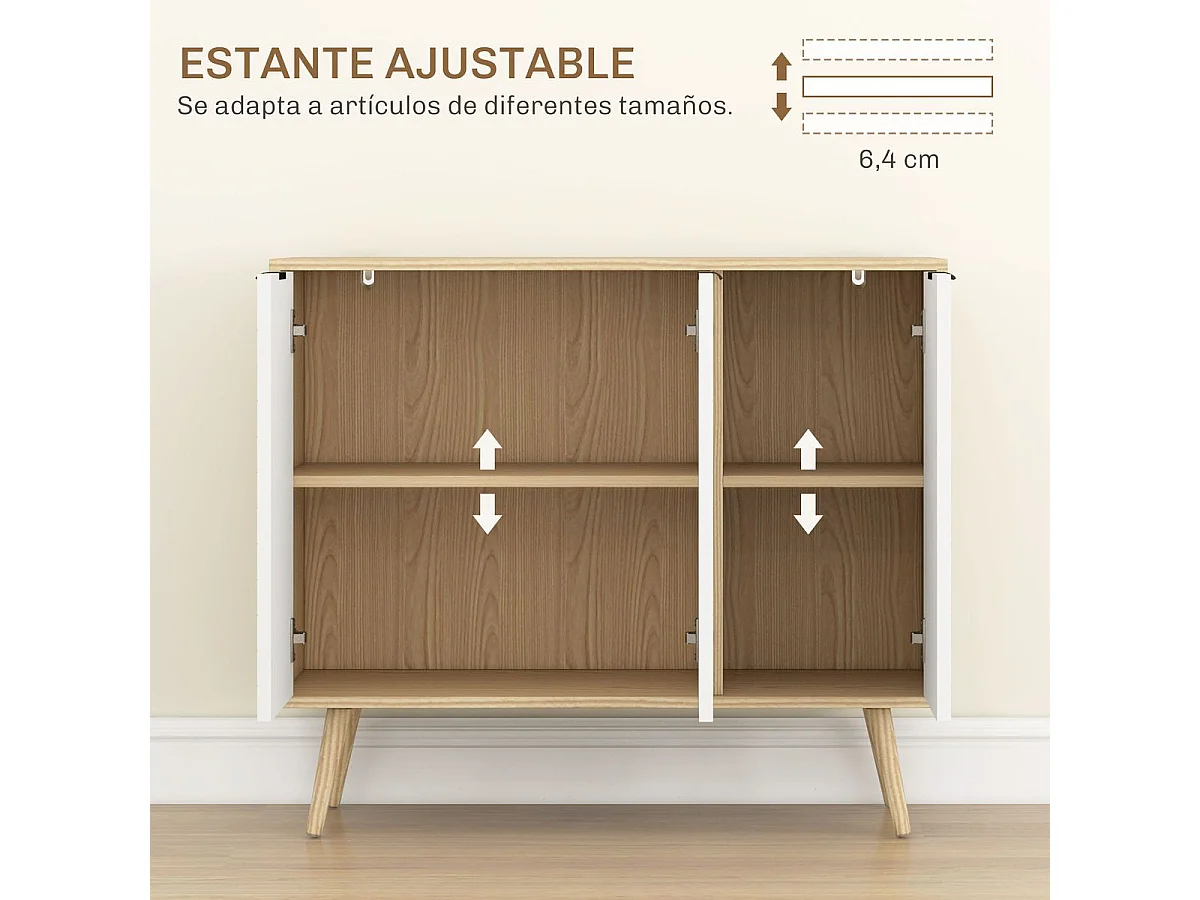 Aparador Hogar Homcom 3 puertas blanco/natural 77,4x91,5x35 cm