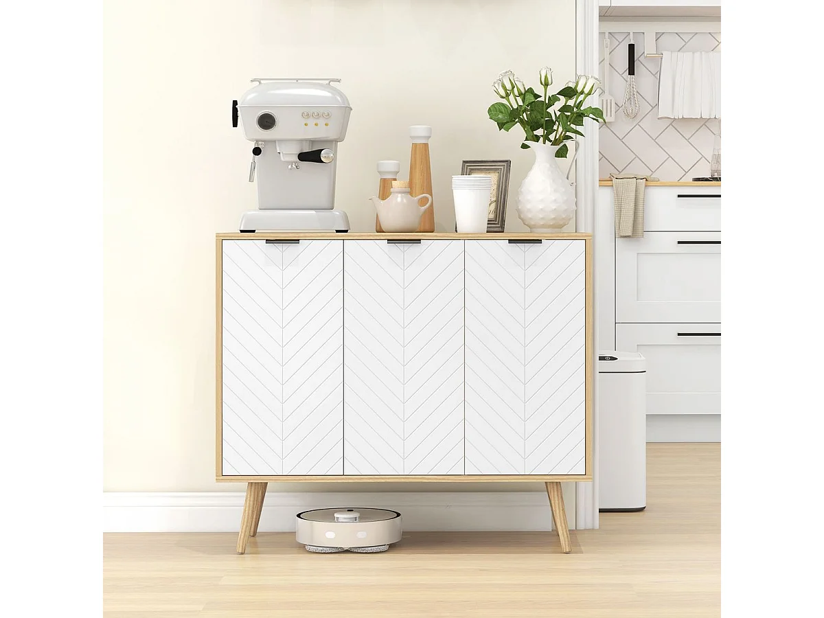 Aparador Hogar Homcom 3 puertas blanco/natural 77,4x91,5x35 cm