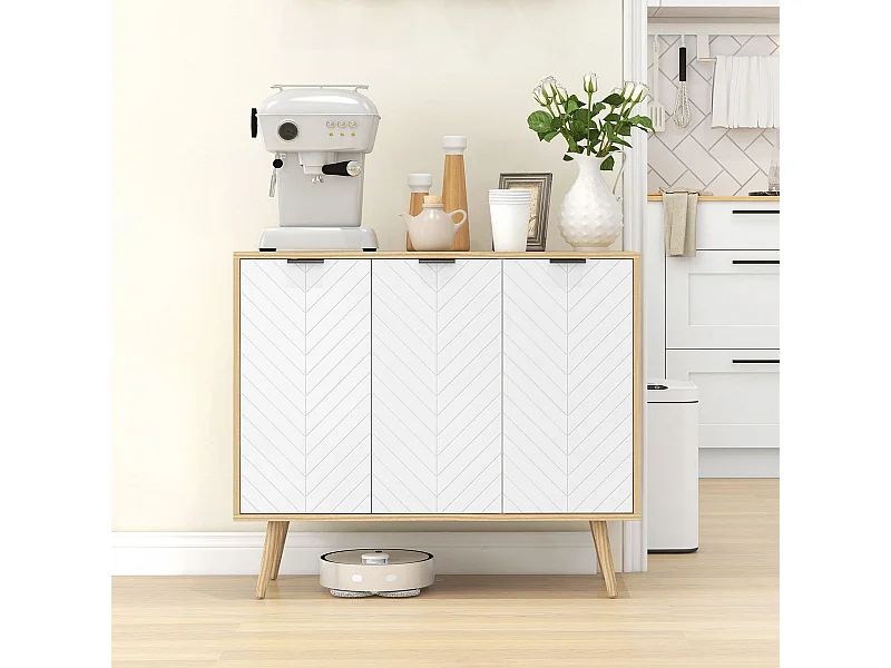 Aparador Hogar Homcom 3 puertas blanco/natural 77,4x91,5x35 cm