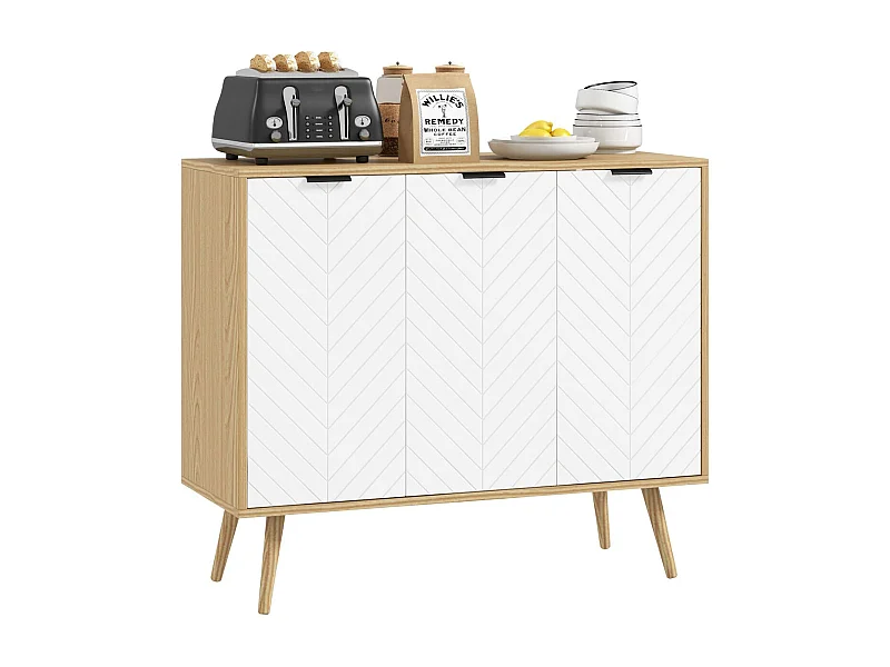 Aparador Hogar Homcom 3 puertas blanco/natural 77,4x91,5x35 cm