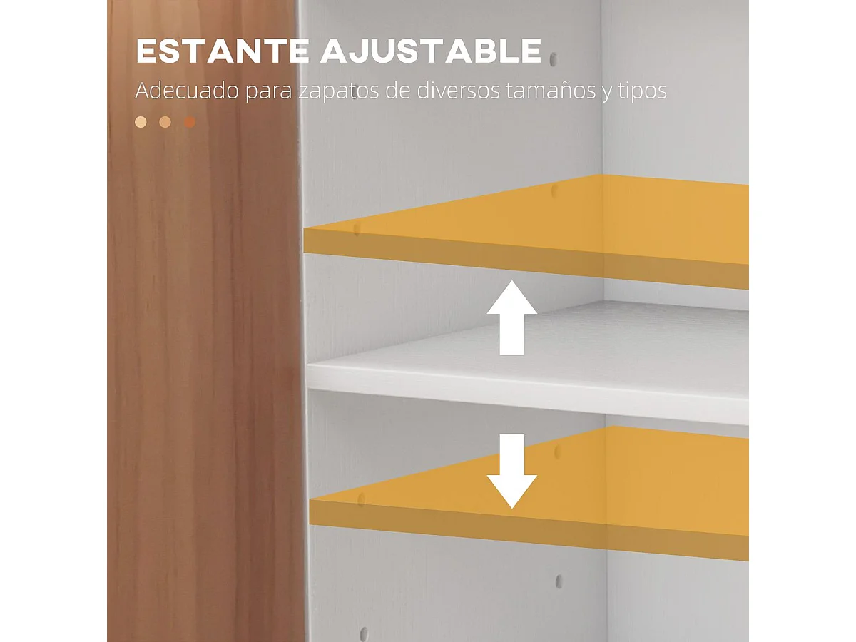 Armario zapatero Dino Homcom 2 puertas + 8 estantes ajustables blanco/natural 90x83x30 cm