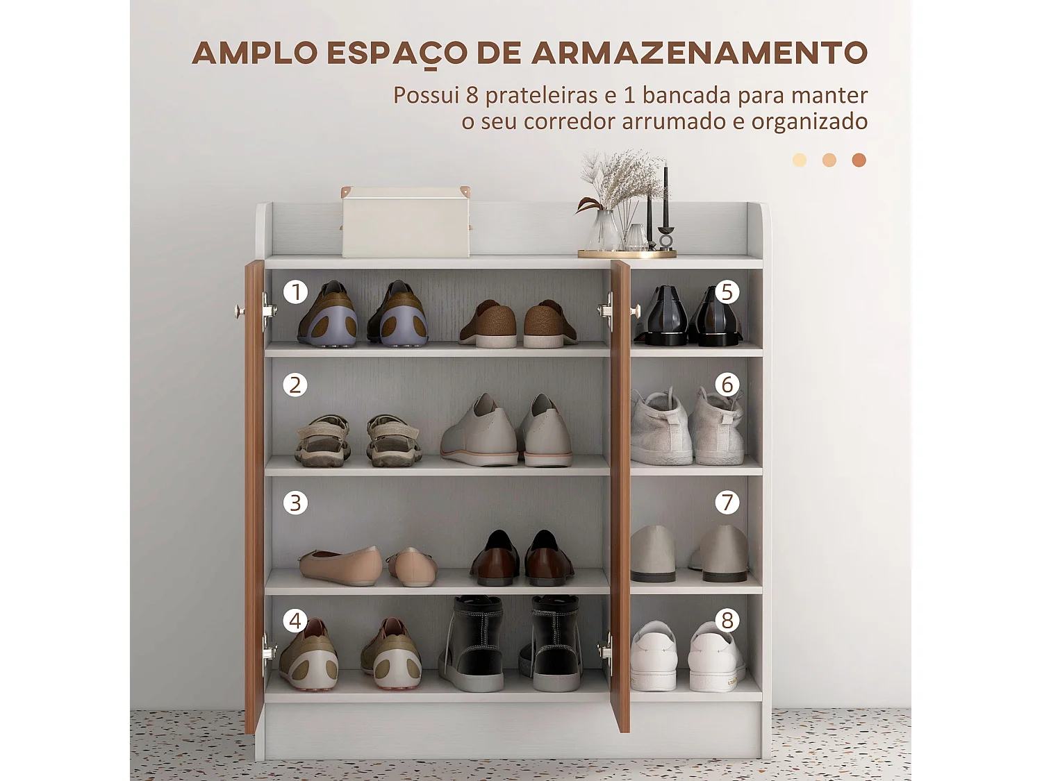 Armario zapatero Dino Homcom 2 puertas + 8 estantes ajustables blanco/natural 90x83x30 cm