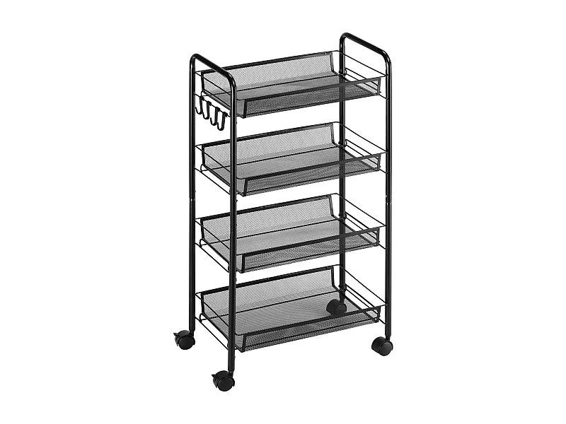 Carrito auxiliar Blum Homcom 4 niveles + ganchos + ruedas negro 84x45x26,5 cm