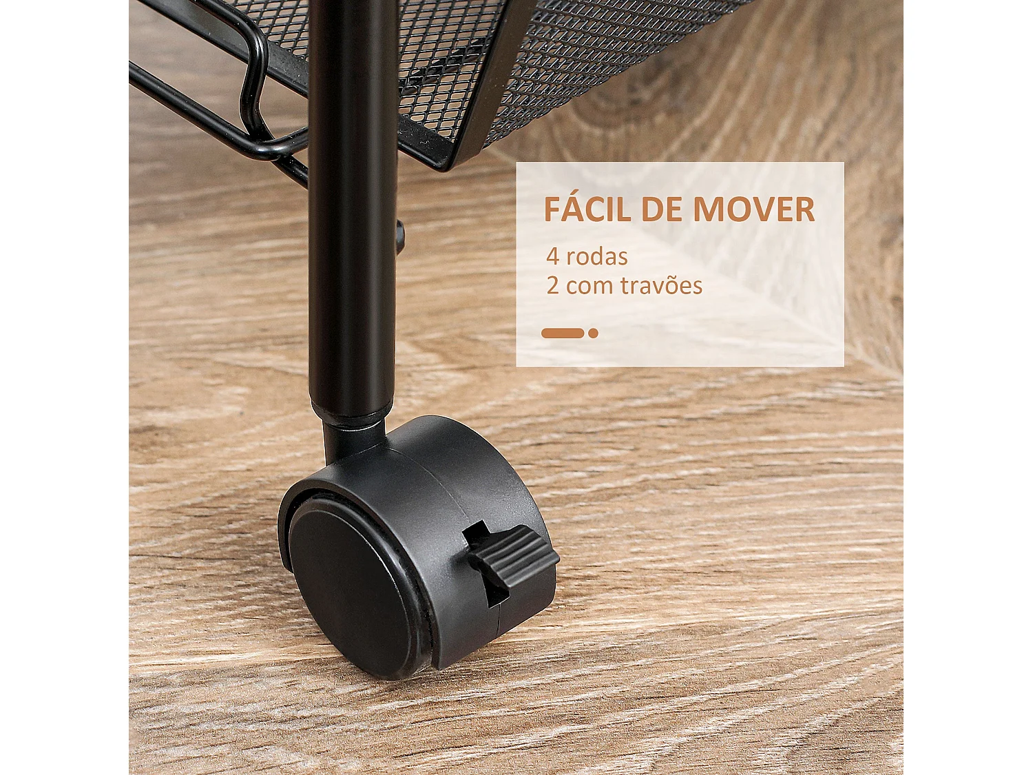 Carrito auxiliar Blum Homcom 4 niveles + ganchos + ruedas negro 84x45x26,5 cm