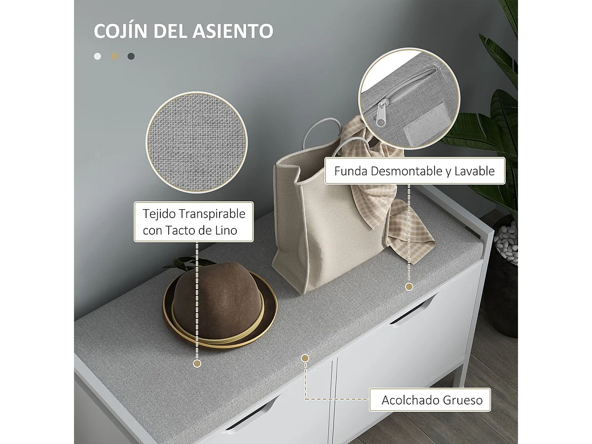 Banco zapatero Flow Homcom asiento + 2 compartimentos blanco 50x84x35 cm