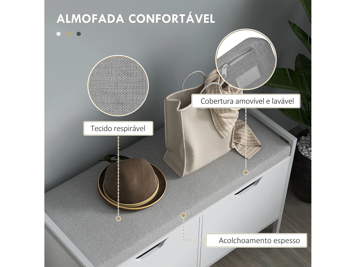 Banco zapatero Flow Homcom asiento + 2 compartimentos blanco 50x84x35 cm