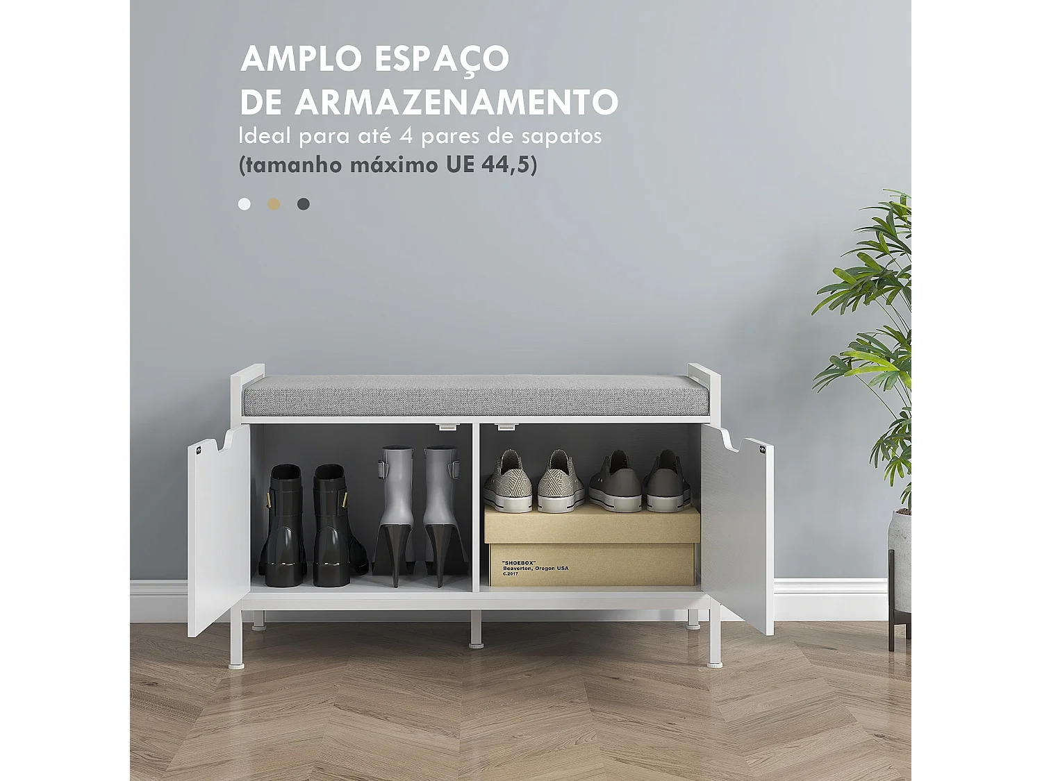 Banco zapatero Flow Homcom asiento + 2 compartimentos blanco 50x84x35 cm