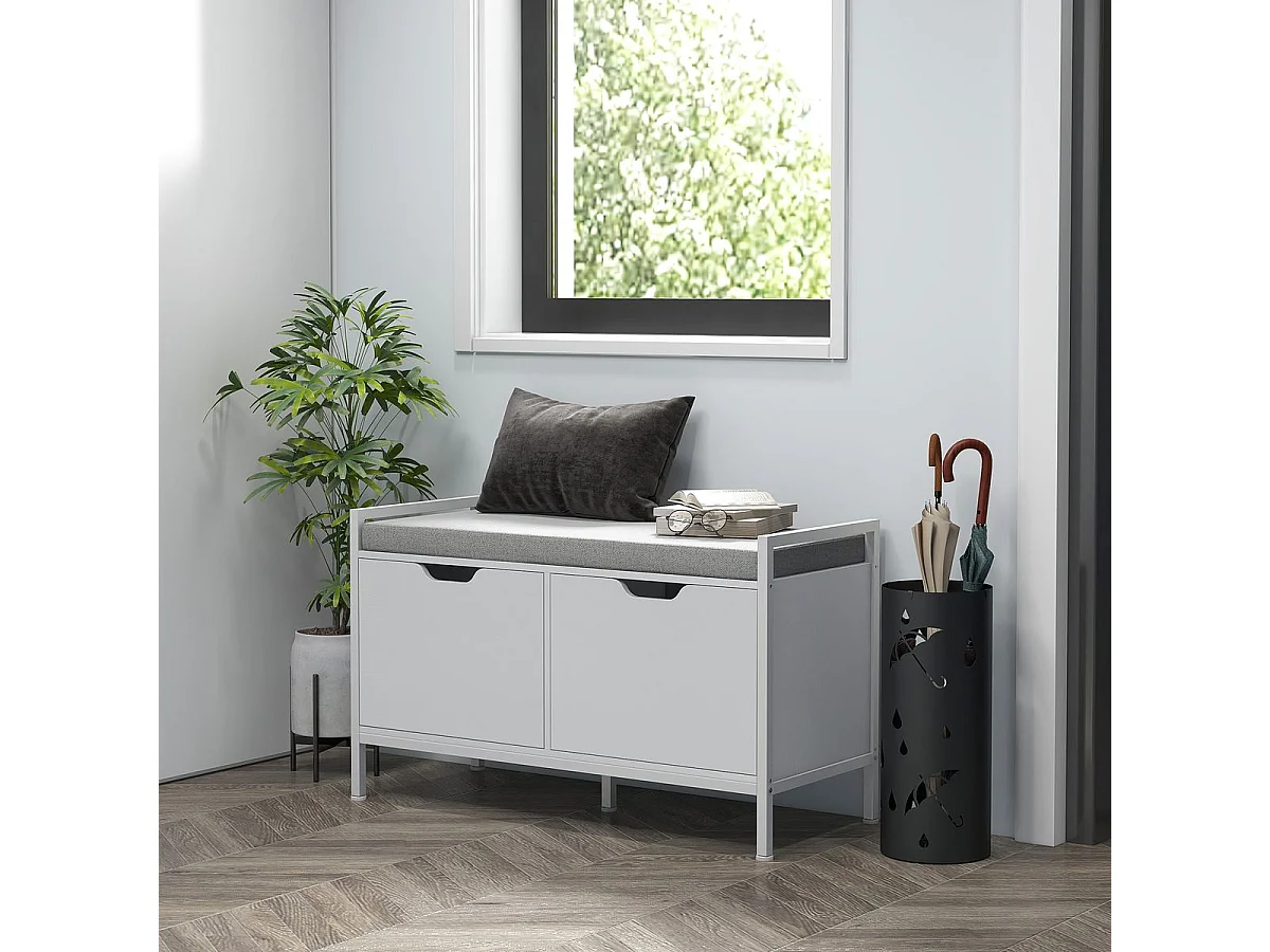 Banco zapatero Flow Homcom asiento + 2 compartimentos blanco 50x84x35 cm