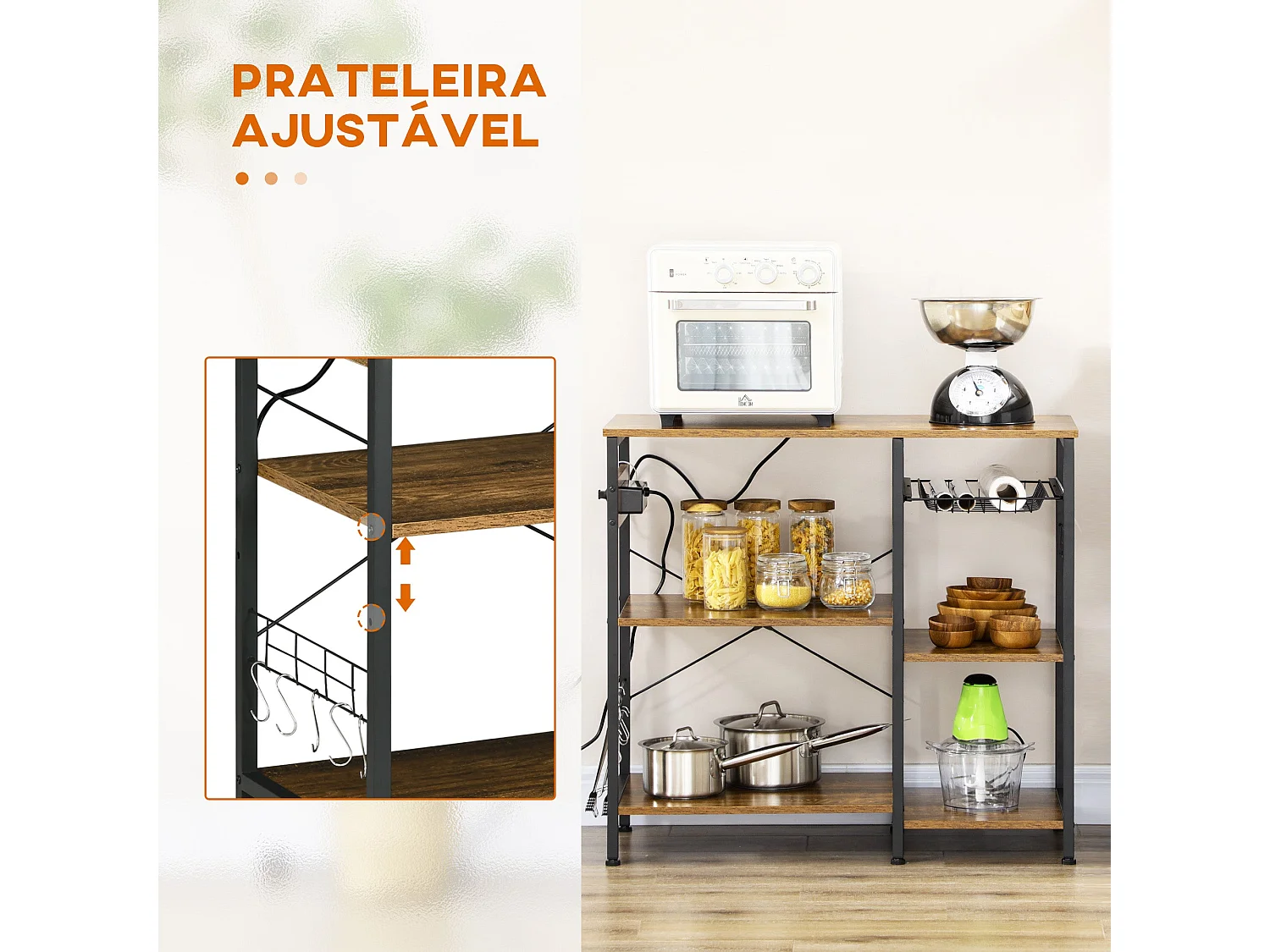 Estantería Rodeo Homcom con toma de corriente + estantes ajustables marrón oscuro 83x90x40 cm