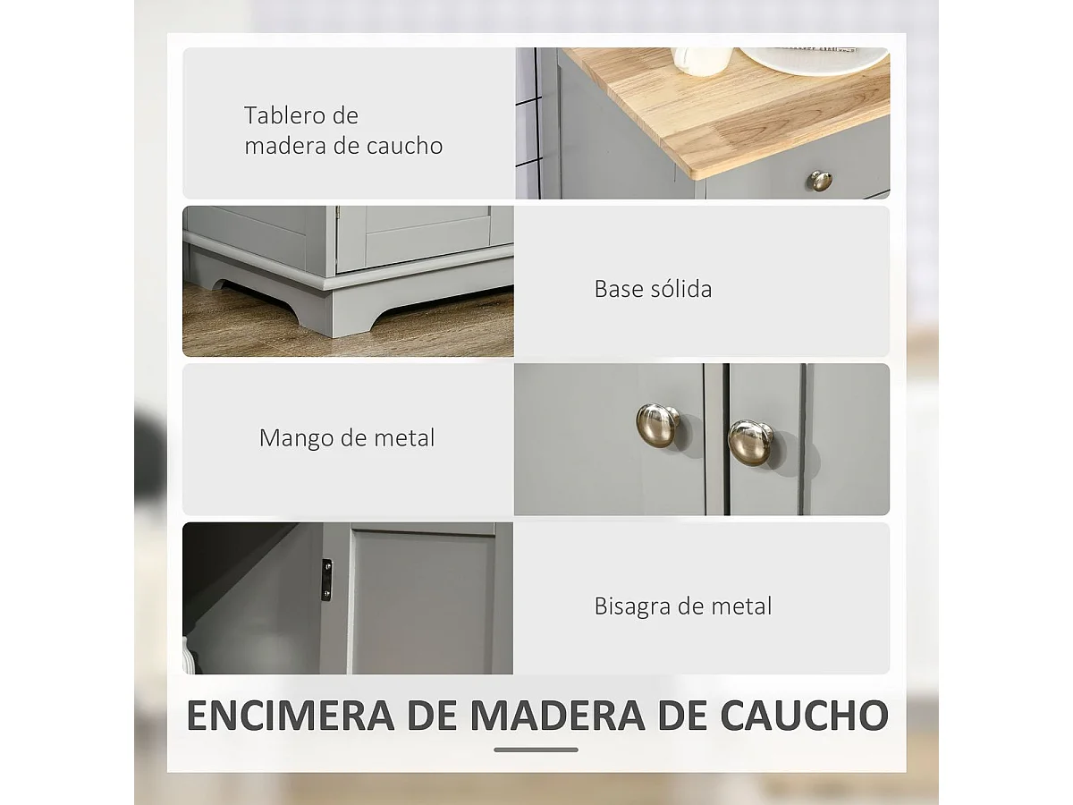 Aparador Refugio Homcom 3 puertas con 3 cajones gris 85x101x40 cm