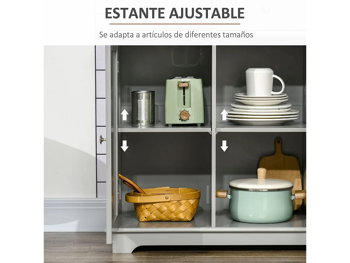 Aparador Refugio Homcom 3 puertas con 3 cajones gris 85x101x40 cm