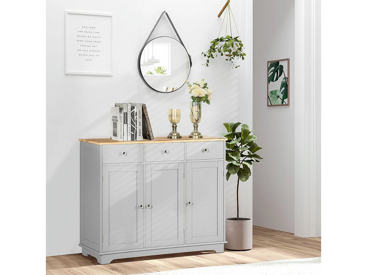 Aparador Refugio Homcom 3 puertas con 3 cajones gris 85x101x40 cm