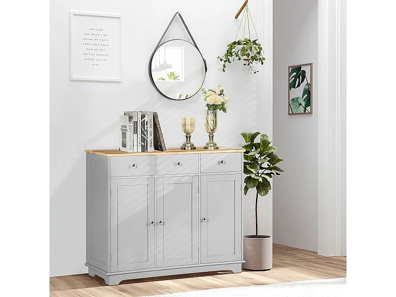 Aparador Refugio Homcom 3 puertas con 3 cajones gris 85x101x40 cm