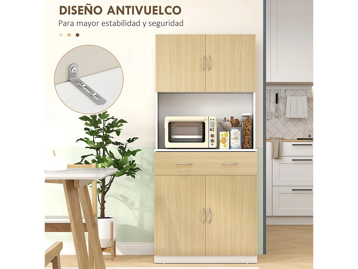 Aparador Cuéntame Homcom 2 armarios + 1 cajón natural/blanco 180x80x40 cm