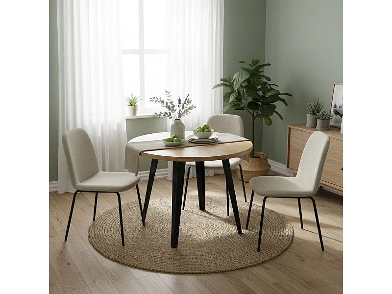 Mesa de comedor BergE redonda extensible nordish/negro Ø100x76 cm Adec
