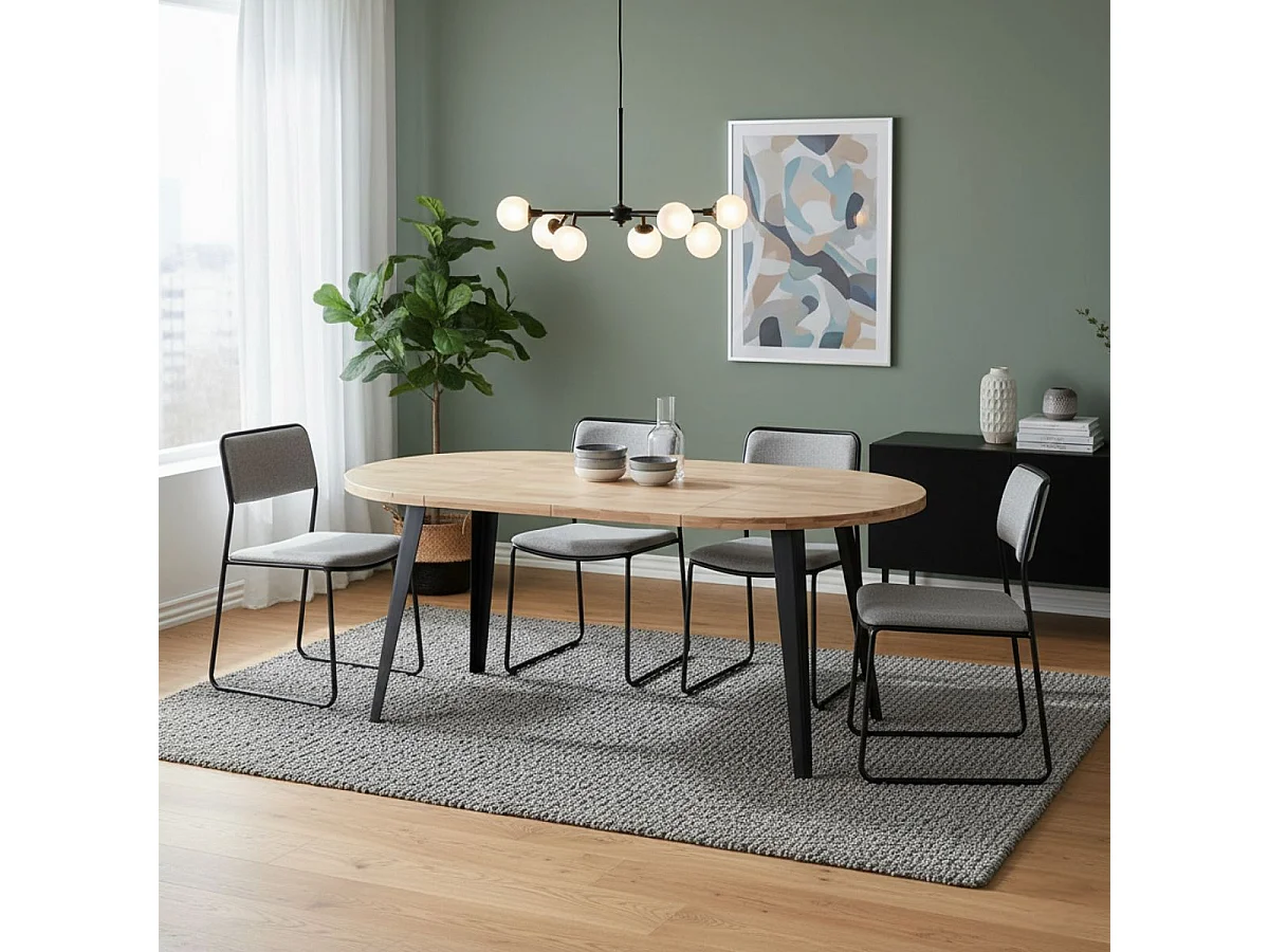 Mesa de comedor BergE redonda extensible nordish/negro Ø100x76 cm Adec