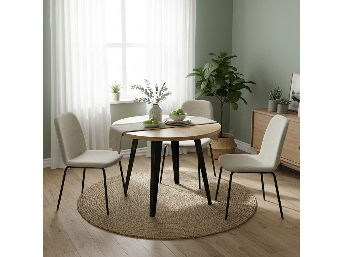 Mesa de comedor BergE redonda extensible nordish/negro Ø100x76 cm Adec