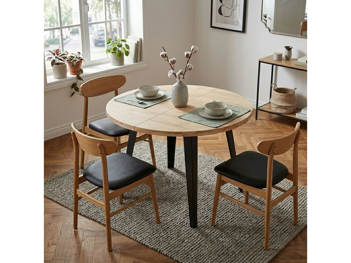 Mesa de comedor BergE redonda extensible nordish/negro Ø100x76 cm Adec