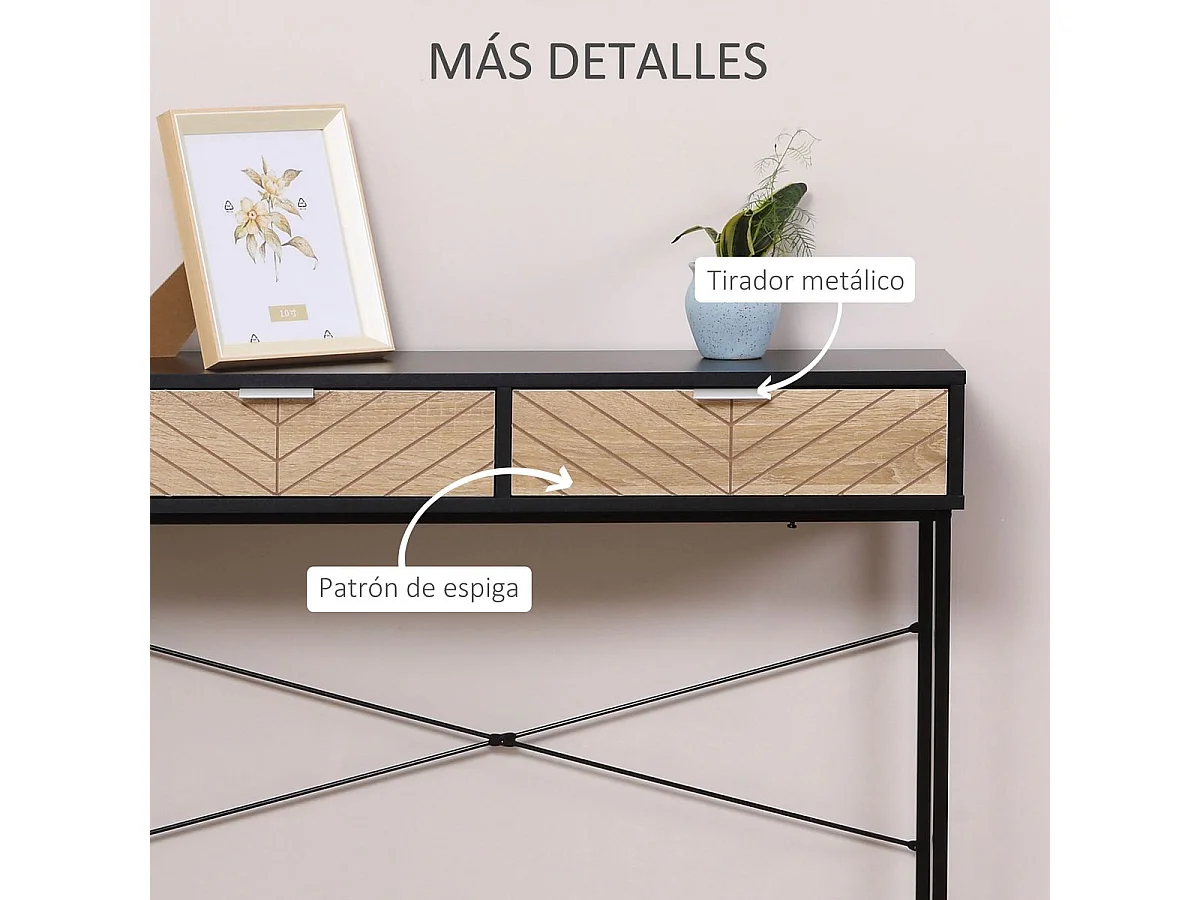 Consola Rincón Homcom 2 cajones negro/natural 75x100x30 cm