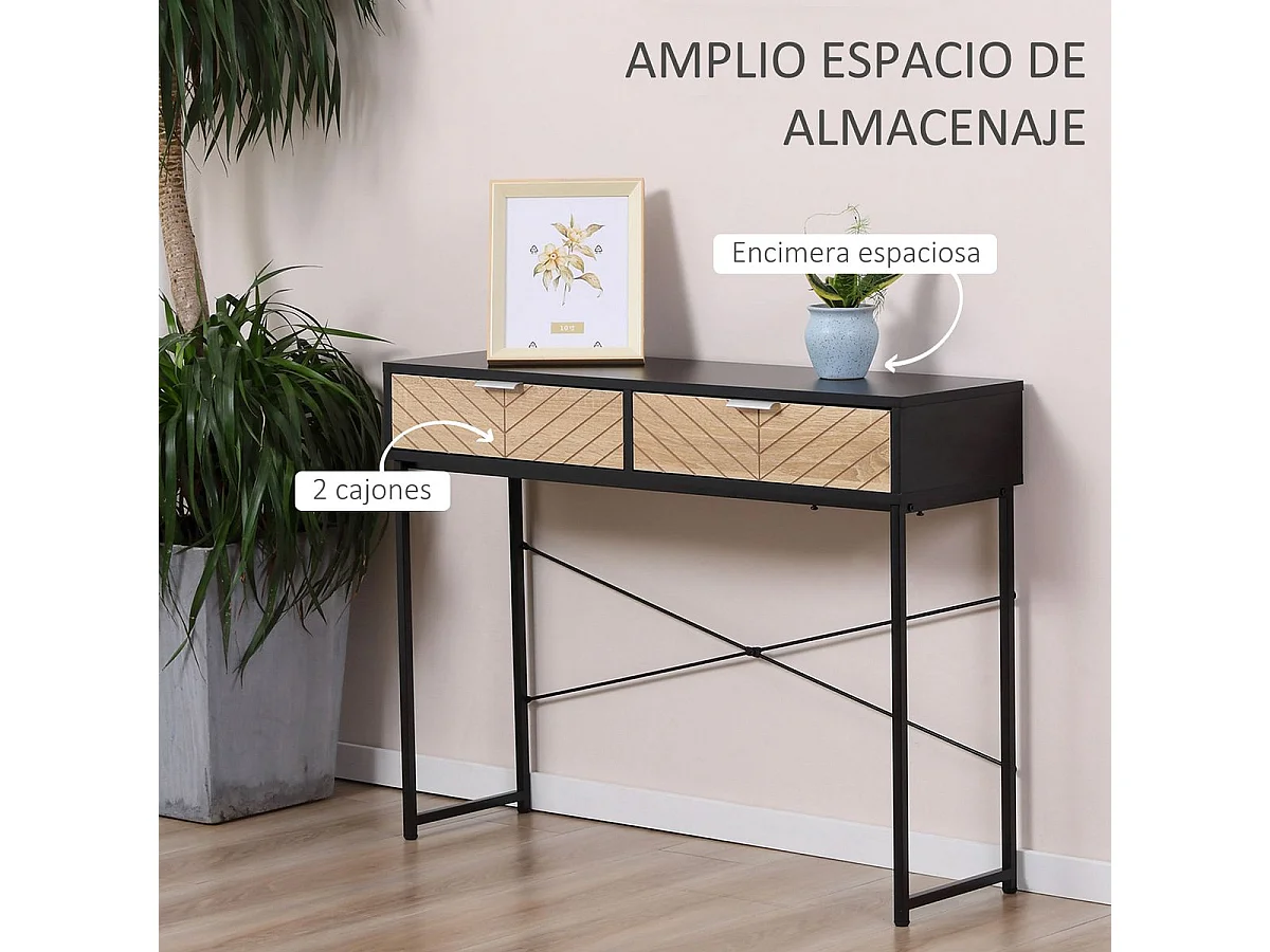 Consola Rincón Homcom 2 cajones negro/natural 75x100x30 cm