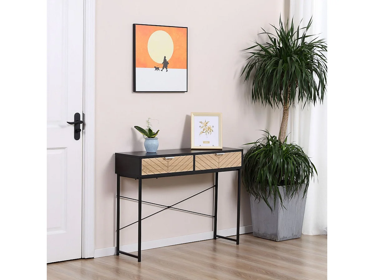 Consola Rincón Homcom 2 cajones negro/natural 75x100x30 cm