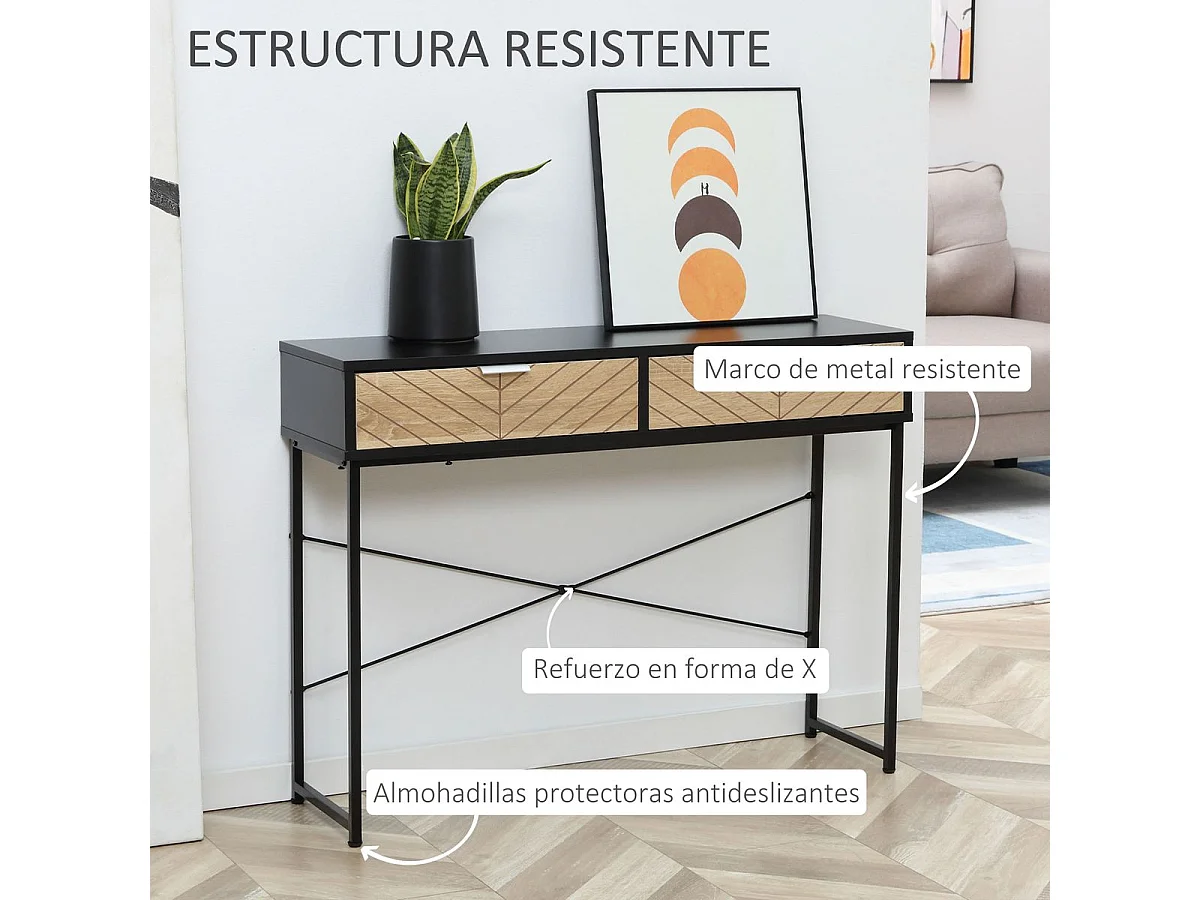 Consola Rincón Homcom 2 cajones negro/natural 75x100x30 cm