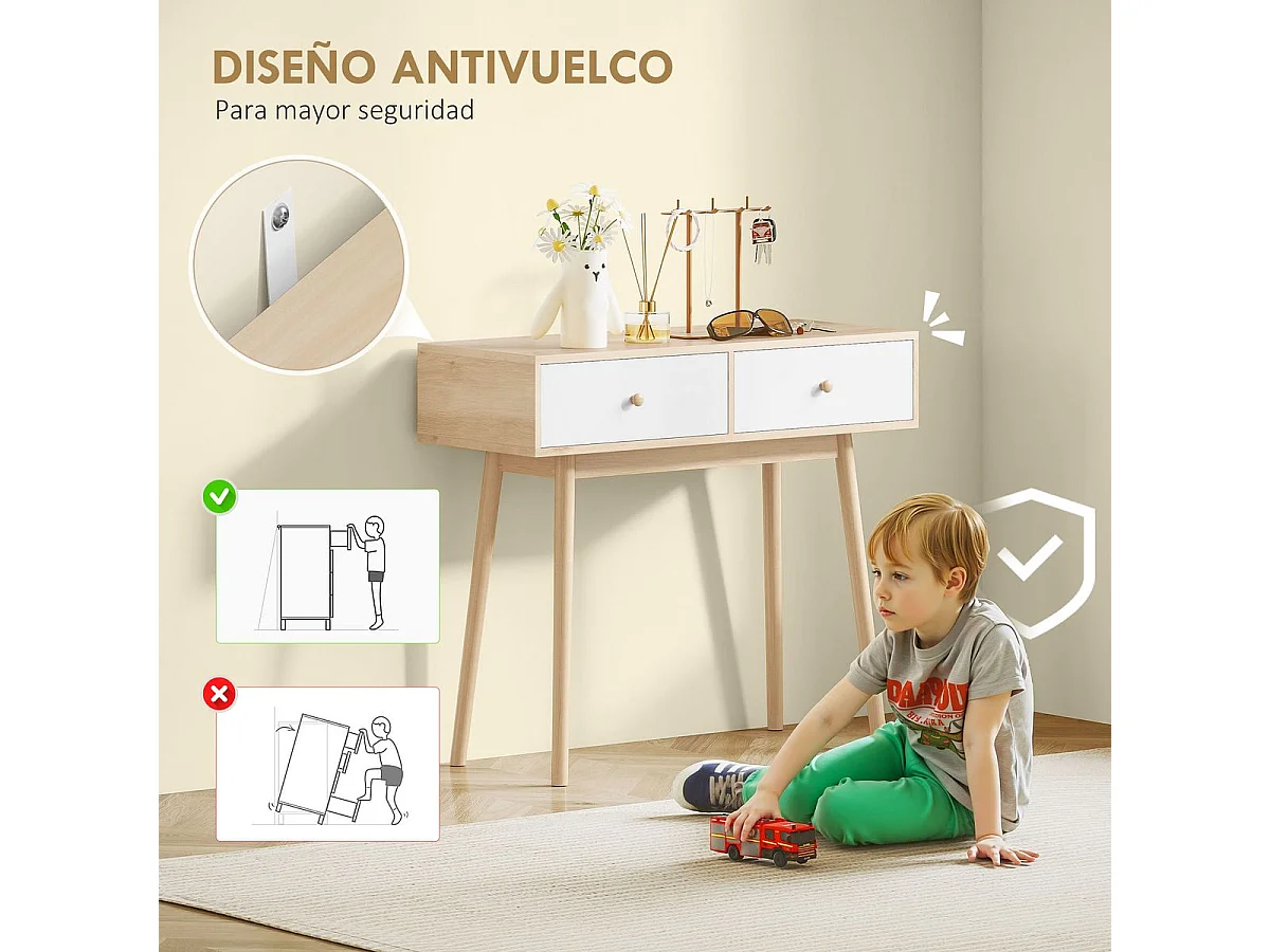 Consola Axis Homcom con 2 cajones natural/blanco 75x86x35 cm