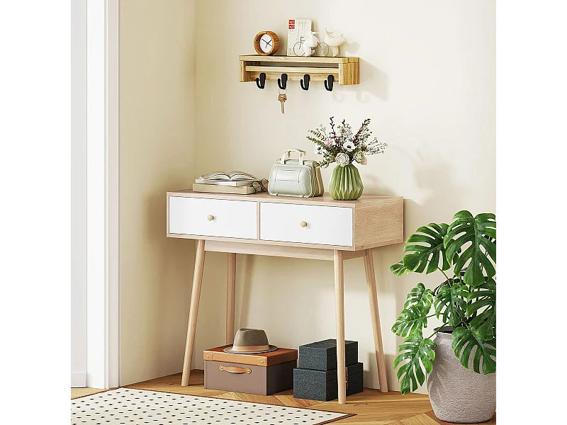 Consola Axis Homcom con 2 cajones natural/blanco 75x86x35 cm