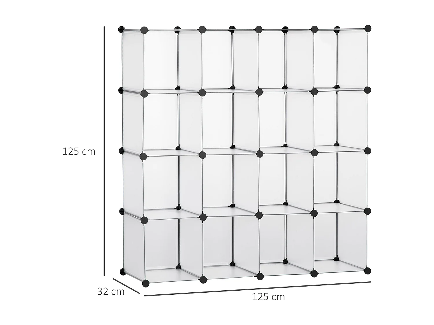 Organizador modular Pluma Homcom 16 cubos transparente 125x125x32 cm