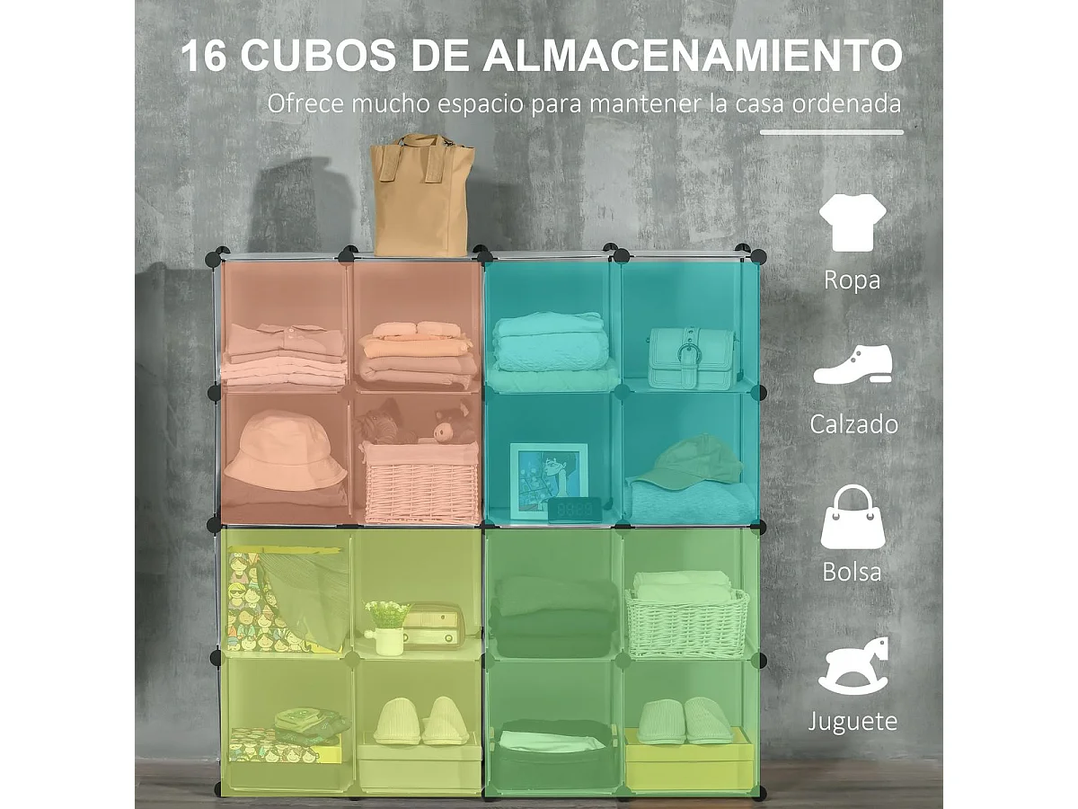 Organizador modular Pluma Homcom 16 cubos transparente 125x125x32 cm