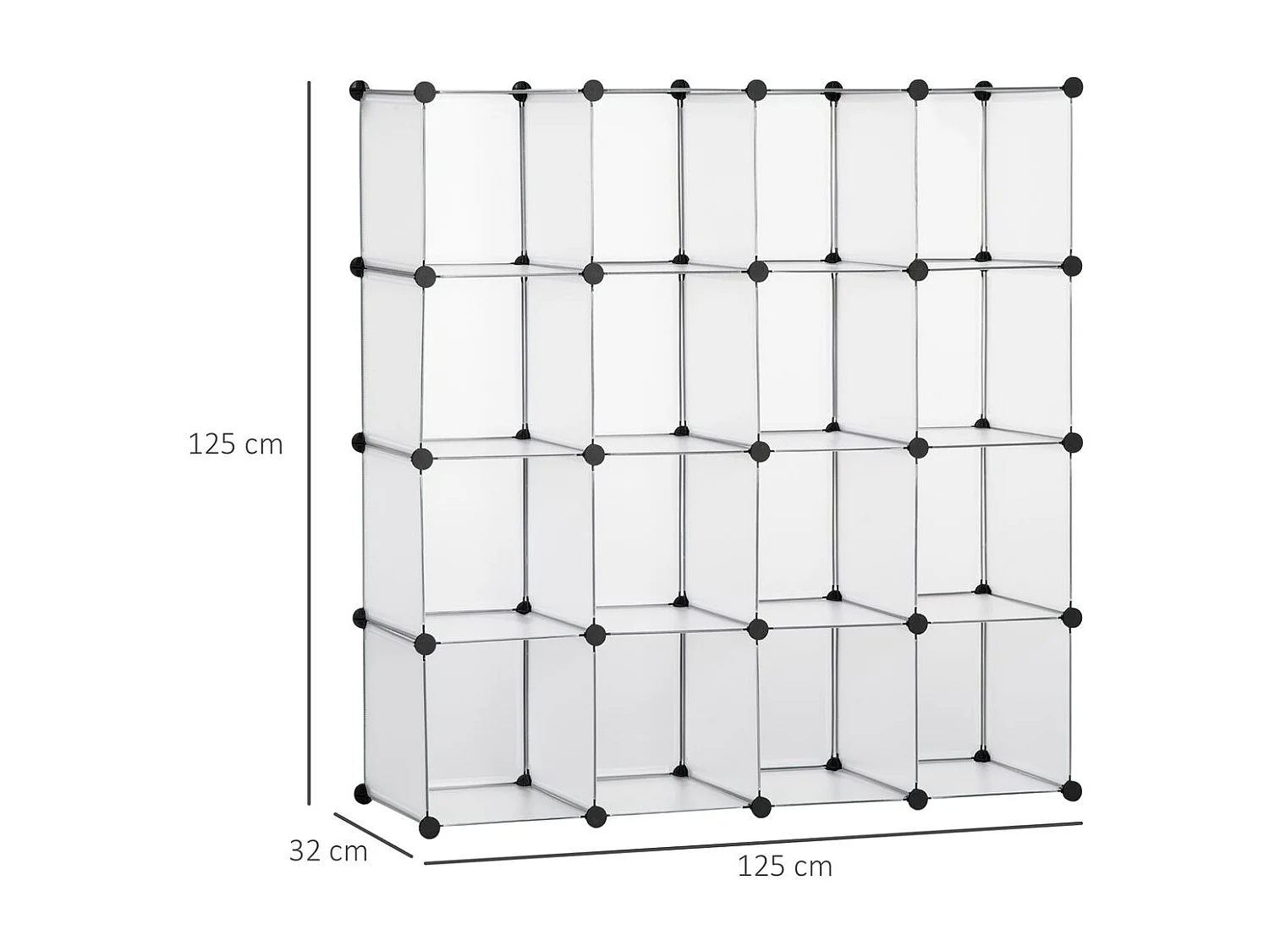 Organizador modular Pluma Homcom 16 cubos transparente 125x125x32 cm