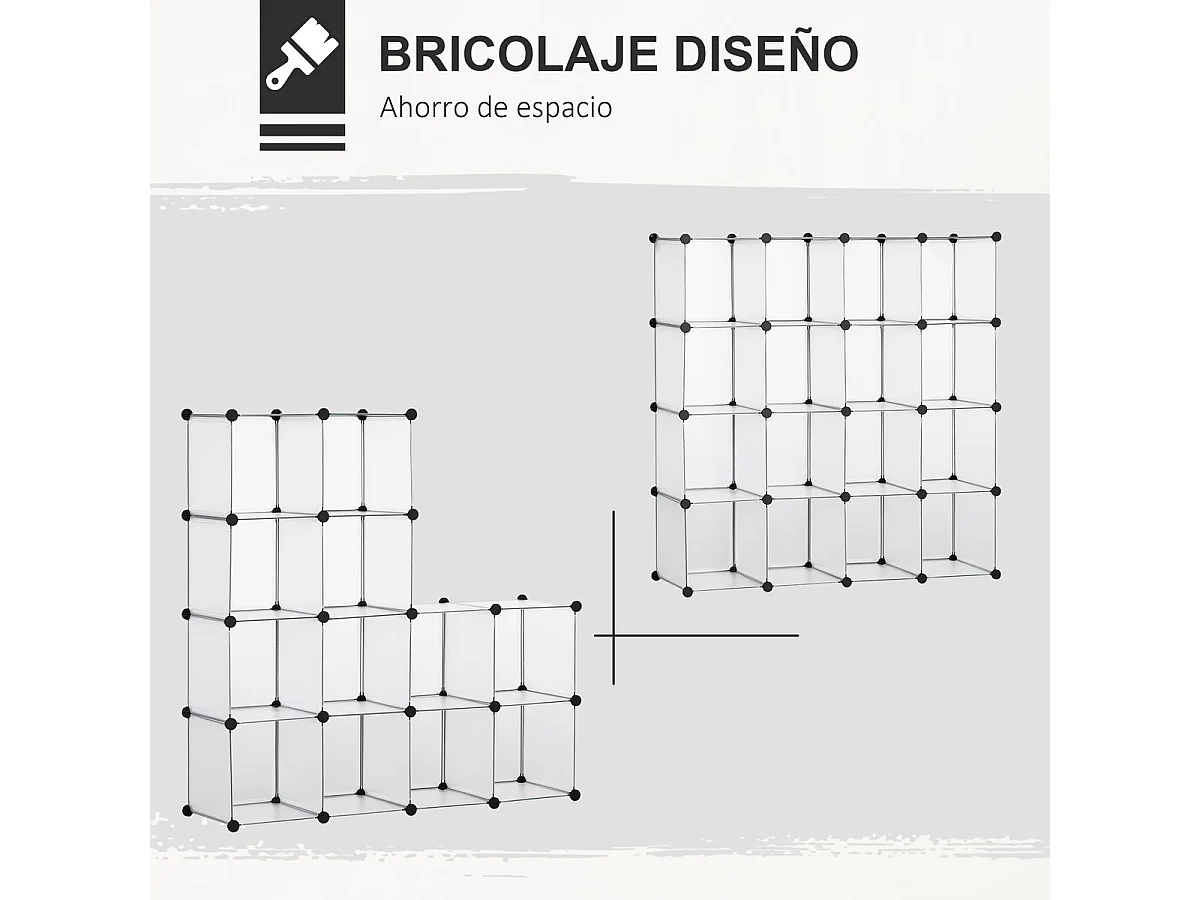 Organizador modular Pluma Homcom 16 cubos transparente 125x125x32 cm