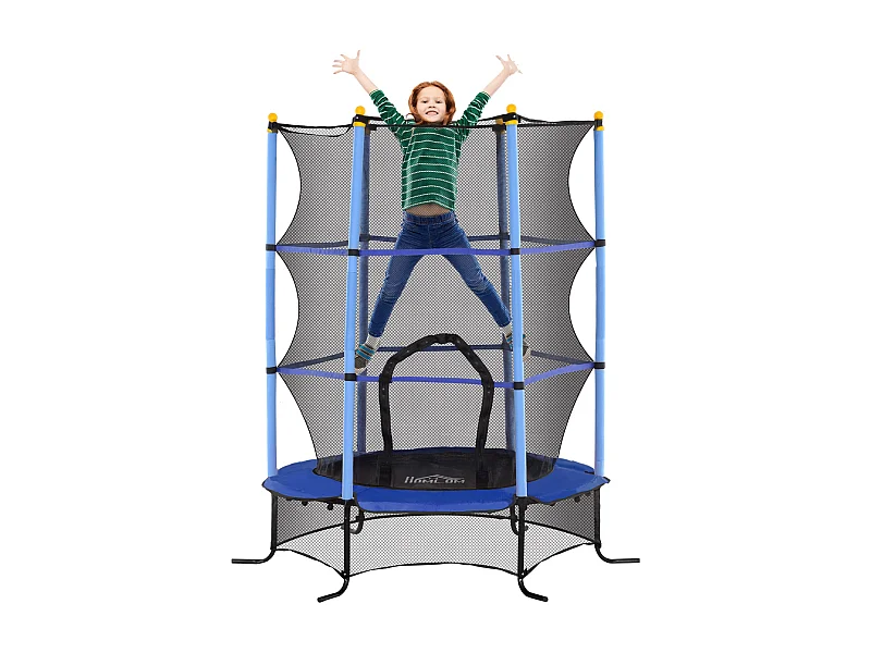 Cama elástica Sky Homcom puerta con cremallera + bordes acolchados azul Ø163x190 cm