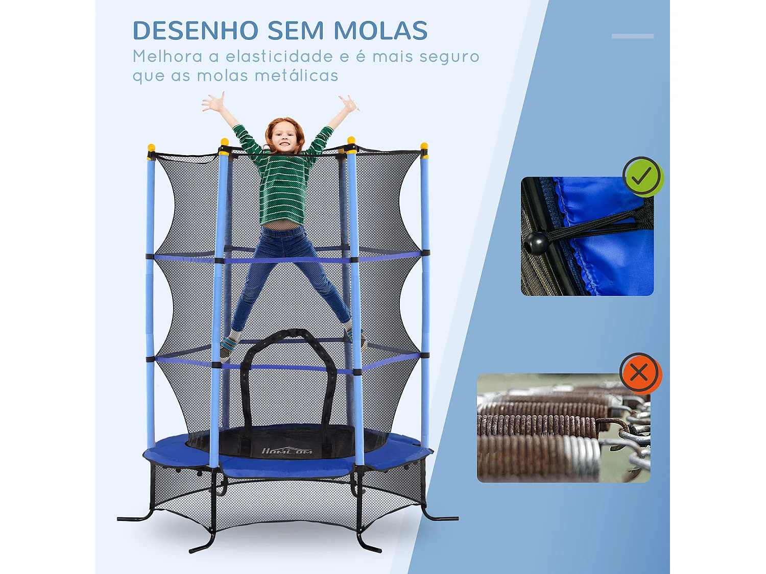 Cama elástica Sky Homcom puerta con cremallera + bordes acolchados azul Ø163x190 cm