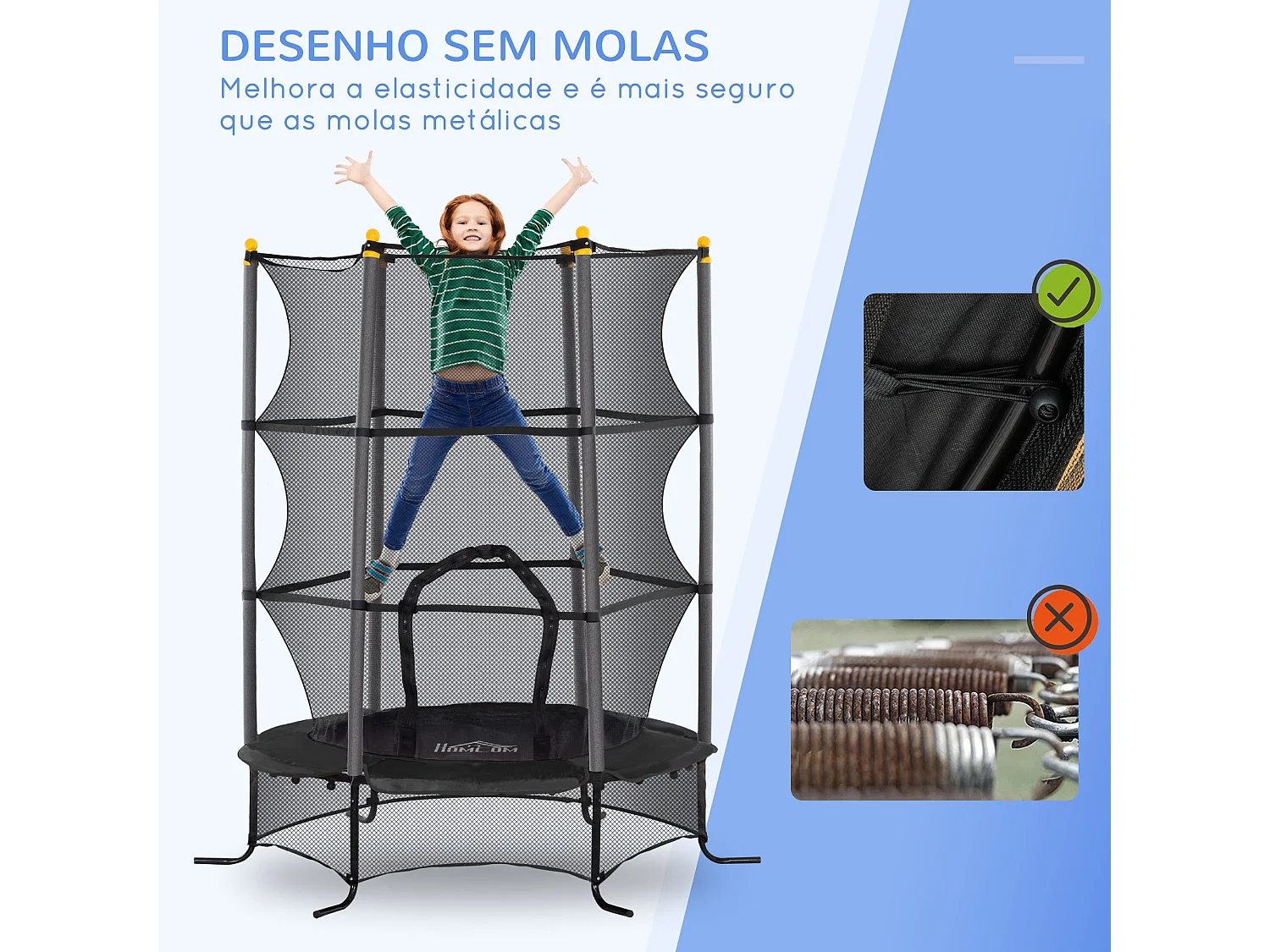 Trampolim Infantil JumpSafe com Rede de Segurança e Estrutura de Aço - Ø163x190 cm - Preto Seguro e Durável