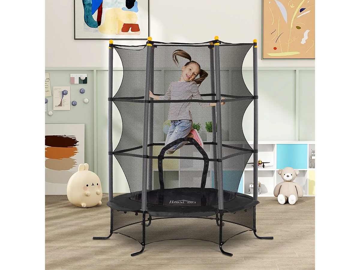 Trampolim Infantil JumpSafe com Rede de Segurança e Estrutura de Aço - Ø163x190 cm - Preto Seguro e Durável