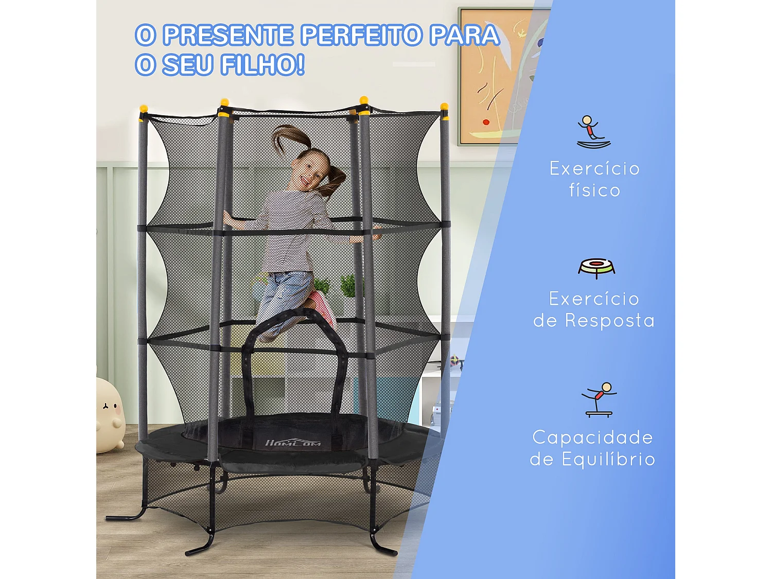 Cama elástica Sky Homcom puerta con cremallera + bordes acolchados negro  Ø163x190 cm