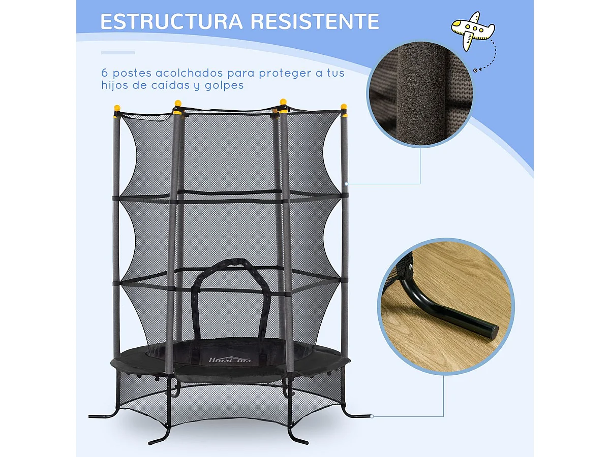 Cama elástica Sky Homcom puerta con cremallera + bordes acolchados negro  Ø163x190 cm