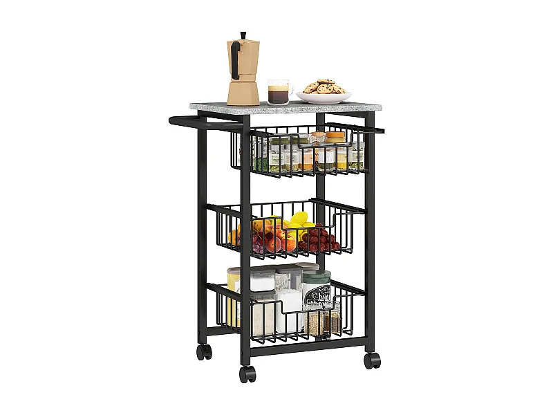 Carrito auxiliar Banana Homcom 3 cestas + ruedas negro 69x49,5x31 cm